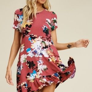 ✔️CLEARANCE! Mauve floral ruffle hem dress